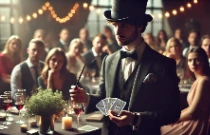 Magicien effectuant un tour de magie avec des cartes à jouer